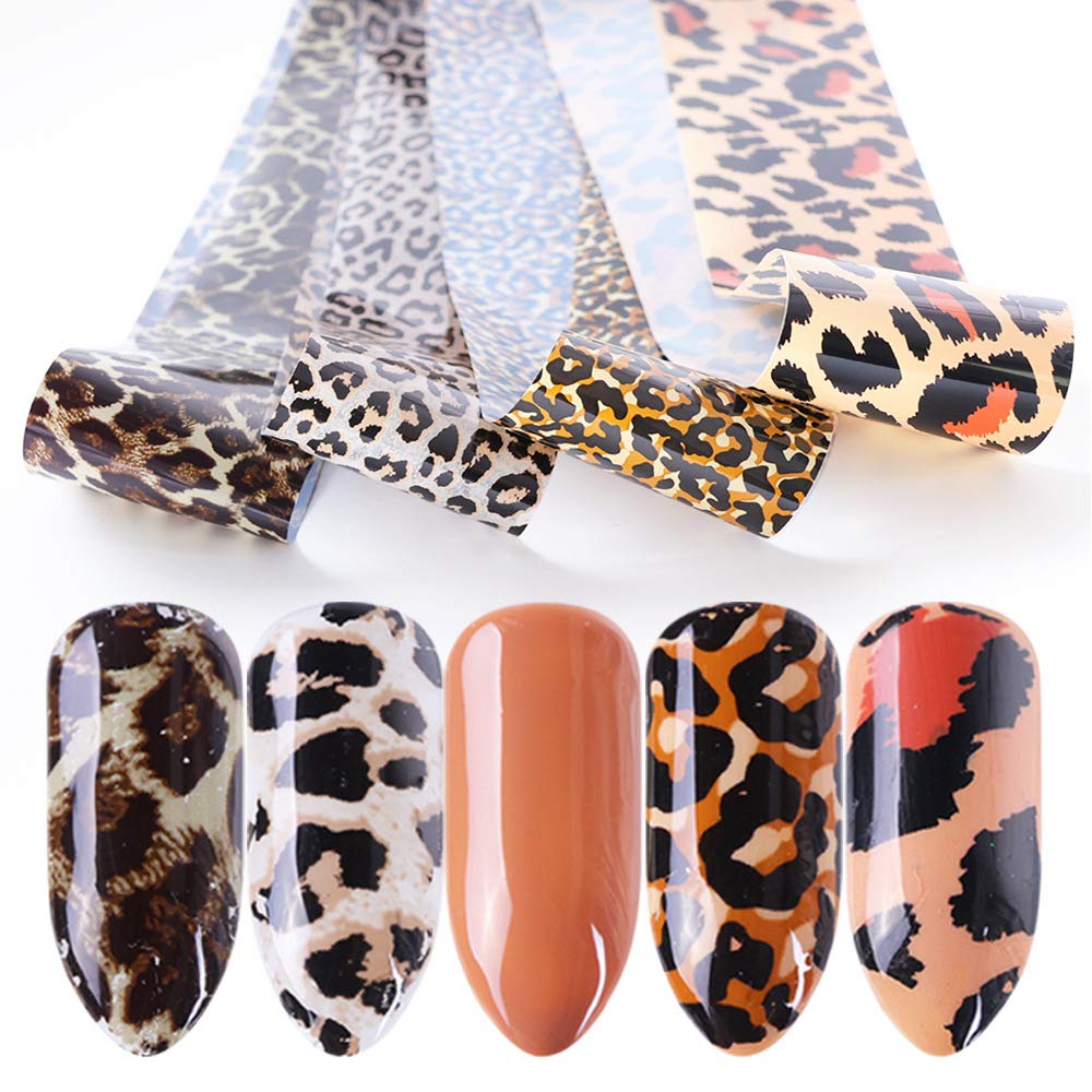 YKZFUI Leopard Nail Art Foil Transfer Stickers Nails Supply Foil Transfers Leopard Print Nail Foils Decals Holographic Starry Sky Animal Skin Design